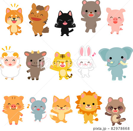 いろいろな動物のキャラクターイラストセットのイラスト素材