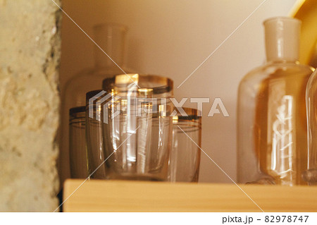 Tableware on kitchen table with autumn decor close up 82978747