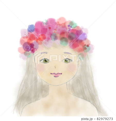 花の髪飾りの少女のイラスト素材