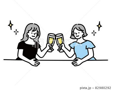 お酒を飲むイラスト パーティー 乾杯 お祝い 合コン お見合い ディナー カップル 夫婦 記念日 のイラスト素材