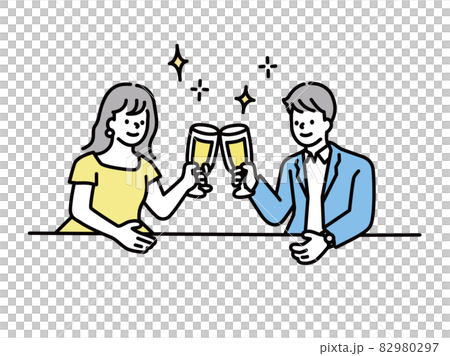 お酒を飲むイラスト(パーティー、乾杯、お祝い、合コン、お見合い、ディナー、カップル、夫婦、記念日) 82980297
