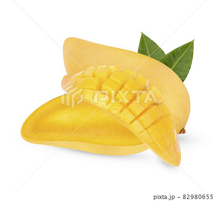 Mango with leaves isolated on white background Mango with leaves isolated on white background 82980655