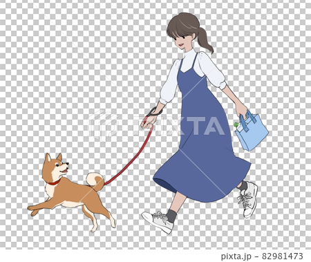 犬の散歩をする女性_柴犬 犬の散歩をする女性_柴犬 82981473