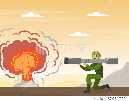 Man as Military Special Force in Uniform and Projector in Aiming Pose Vector Illustration 82981765