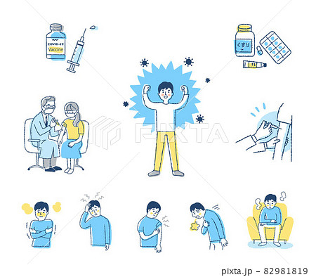 COVID-19　ワクチン接種と副反応のイメージ　セット 82981819
