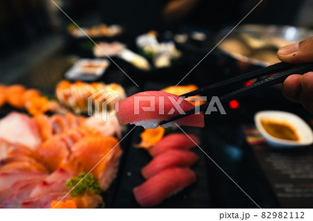 Sashimi and sashimion a plate in a Japanese restaurant 82982112