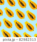 Papaya Fruit seamless pattern on blue background, flat lay, top view, Exotic Fruit Pattern, Food concept 82982313