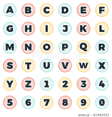 Set of round scribble letters and numbers, vector clip art. 82982652