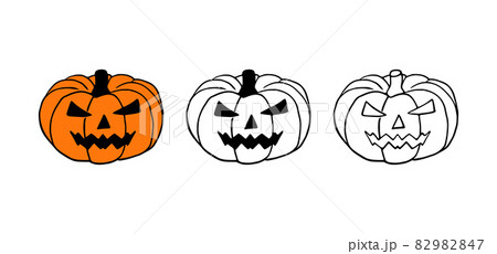 Jack-o-lantern or Halloween pumpkin hand drawn vector set isolated on white background. 82982847