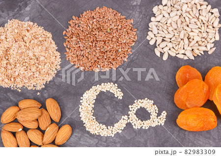 Inscription Ca with healthy eating containing calcium, vitamins and fiber Inscription Ca with healthy eating containing calcium, vitamins and fiber 82983309