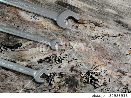 Wrench set or spanner on old wood Wrench set or spanner on old wood 82983958