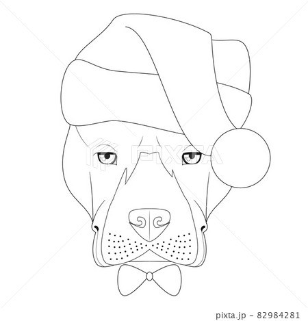 Christmas greeting card for coloring. American Staffordshire Terrier dog with Santa's hat 82984281