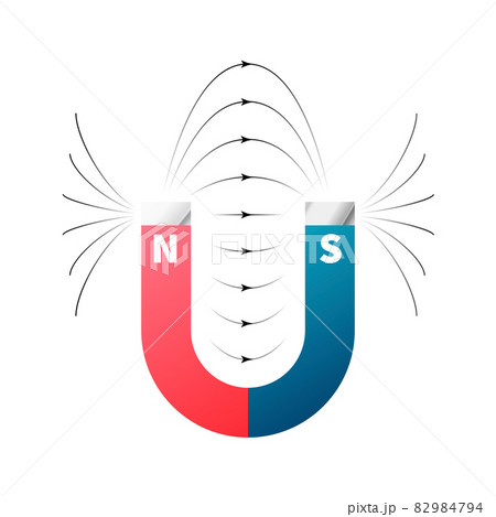 Magnetic fields on horseshoe magnet on white Magnetic fields on horseshoe magnet on white 82984794