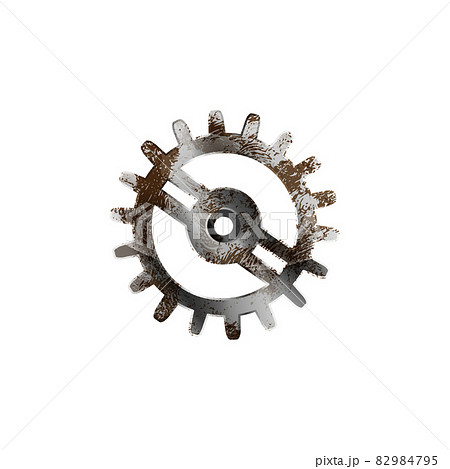 Glossy metal cogwheel with detailed rust isolated on white 82984795