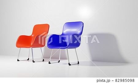 シンプルな赤い椅子と青い椅子　3DCG　インテリア　背景 82985098