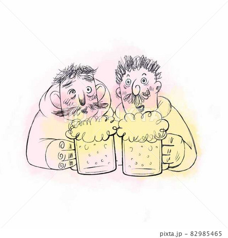 飲み屋でビールを飲む友達同士のイラスト 82985465