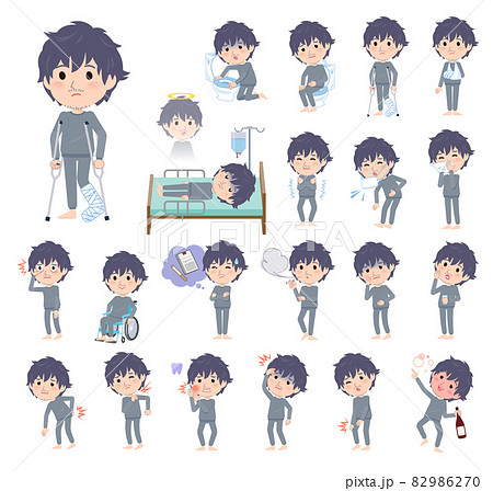 怪我や病気の状態のニート男性のセットのイラスト素材