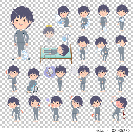 怪我や病気の状態のニート男性のセットのイラスト素材 怪我や病気の状態のニート男性のセットのイラスト素材