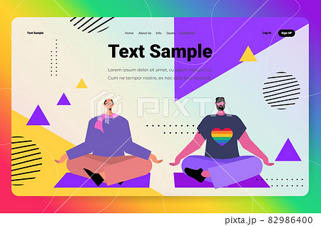 gay couple practicing yoga exercise in lotus pose LGBT parade pride festival transgender love concept gay couple practicing yoga exercise in lotus pose LGBT parade pride festival transgender love concept 82986400