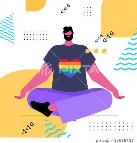 gay practicing yoga exercise in lotus pose LGBT parade pride festival transgender love concept 82986402