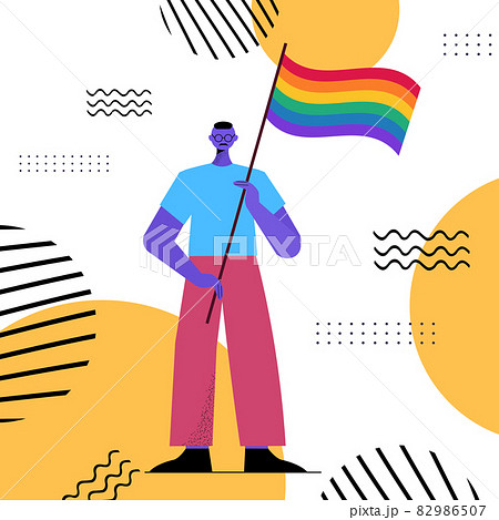 gay holding rainbow flag LGBT parade pride...のイラスト素材 [82986507] - PIXTA