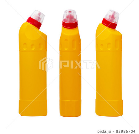Orange plastic bottle of liquid detergent isolated on white 82986704