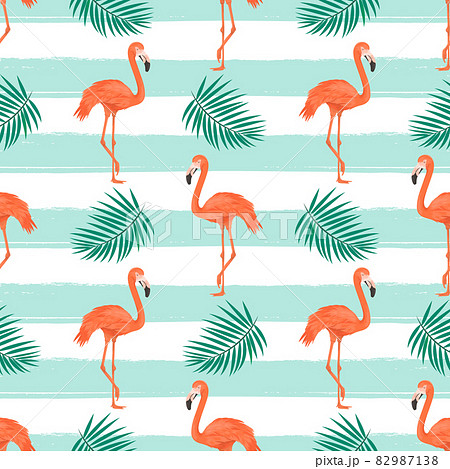 Seamless Pattern With Flamingo Bird And のイラスト素材