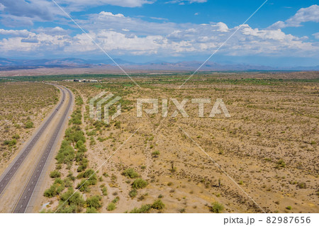 Arizona desert landscape canyon mountain in saguaro cactus near Interstate highway 82987656