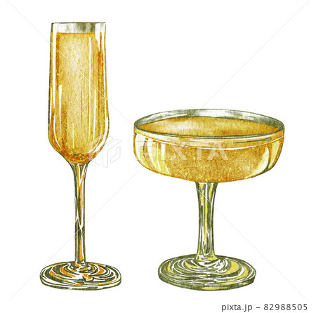 Watercolor champagne glasses. White sparkling wine, alcoholic beverage drink illustration on white background Watercolor champagne glasses. White sparkling wine, alcoholic beverage drink illustration on white background 82988505