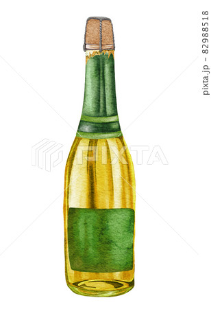 Watercolor champagne bottle. White sparkling wine, alcoholic beverage drink illustration on white background Watercolor champagne bottle. White sparkling wine, alcoholic beverage drink illustration on white background 82988518