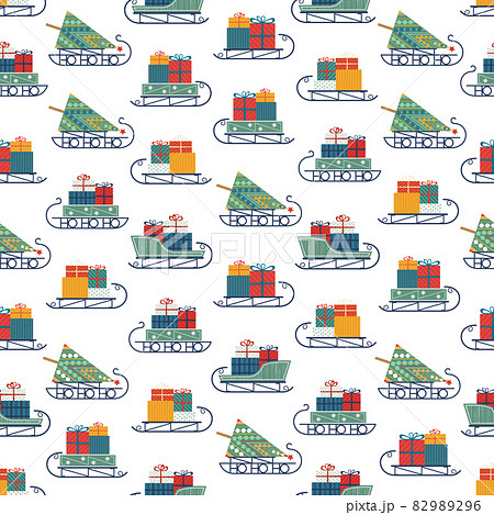 Santa sleigh with Christmas gift boxes background 82989296