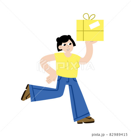 Woman run with box. Delivery service. Woman run with box. Delivery service. 82989415