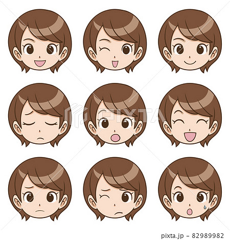イラスト素材：女性　表情　アイコン 82989982
