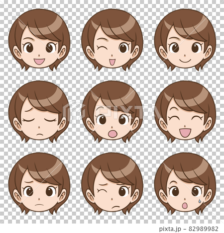 イラスト素材：女性　表情　アイコン 82989982