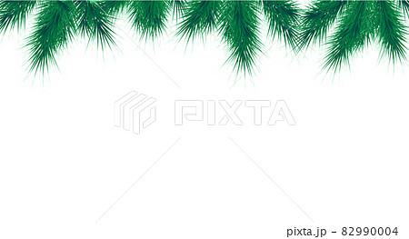 Christmas and New Year vector banner template. Fir tree branches border with winter decor on transparent 82990004