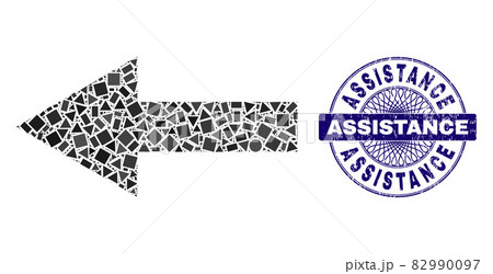 Grunge Assistance Badge and Geometric Arrow Left Mosaic 82990097