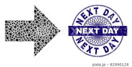 Grunge Next Day Stamp Seal and Geometric Arrow Right Mosaic Grunge Next Day Stamp Seal and Geometric Arrow Right Mosaic 82990128