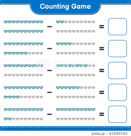 Counting game, count the number of Sunglasses and write the result. Educational children game, printable worksheet, vector illustration Counting game, count the number of Sunglasses and write the result. Educational children game, printable worksheet, vector illustration 82990592