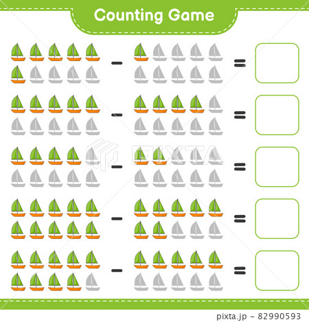 Counting game, count the number of Sailboat and write the result. Educational children game, printable worksheet, vector illustration 82990593