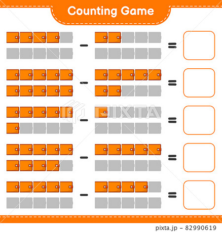 Counting game, count the number of Wallet and write the result. Educational children game, printable worksheet, vector illustration Counting game, count the number of Wallet and write the result. Educational children game, printable worksheet, vector illustration 82990619