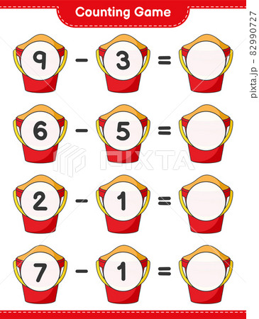 Counting game, count the number of Sand Bucket and write the result. Educational children game, printable worksheet, vector illustration Counting game, count the number of Sand Bucket and write the result. Educational children game, printable worksheet, vector illustration 82990727