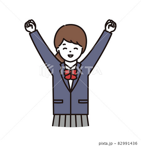 笑顔でガッツポーズをする制服の女子学生のイラストのイラスト素材