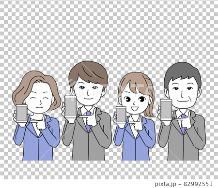 四位商務人士介紹智能手機的插圖素材 四位商務人士介紹智能手機的插圖素材 82992551