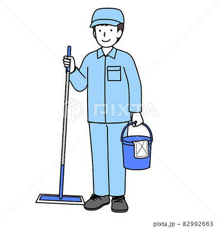 作業着を着た清掃員の男性のイラスト素材