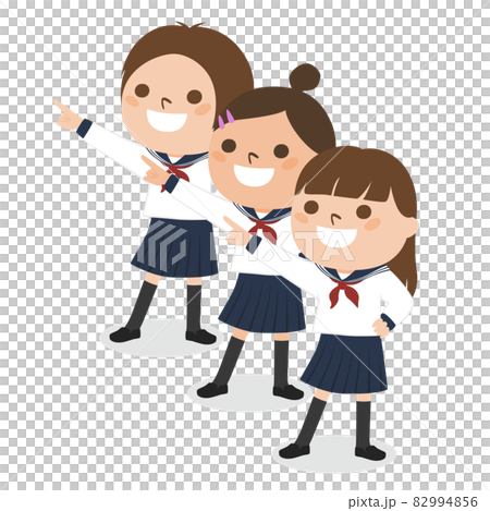 Illustrations of schoolgirls. Girls in uniforms pointing to the future. Illustrations of schoolgirls. Girls in uniforms pointing to the future. 82994856