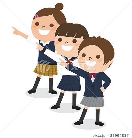 女子生徒たちのイラスト 未来を指差している制服姿の女の子たち のイラスト素材