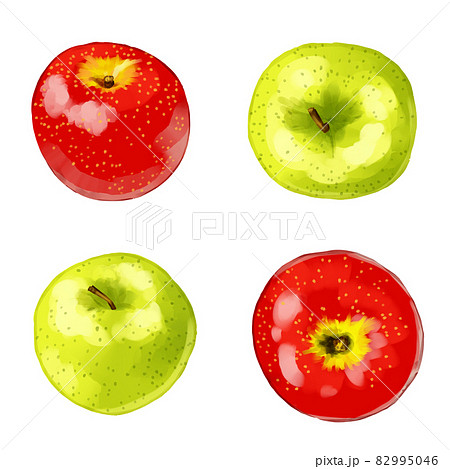 手描き水彩の赤りんごと青りんごのイラストセット・上と斜めのイラスト