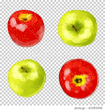 手描き水彩の赤りんごと青りんごのイラストセット・上と斜めのイラスト