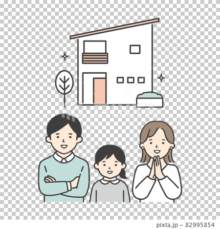 戸建ての物件を見ている親子 82995854