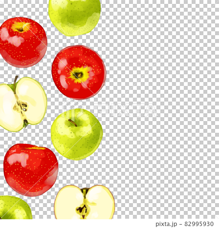 手描き水彩の赤りんごと青りんごのイラスト正方形フレーム 左のイラスト素材